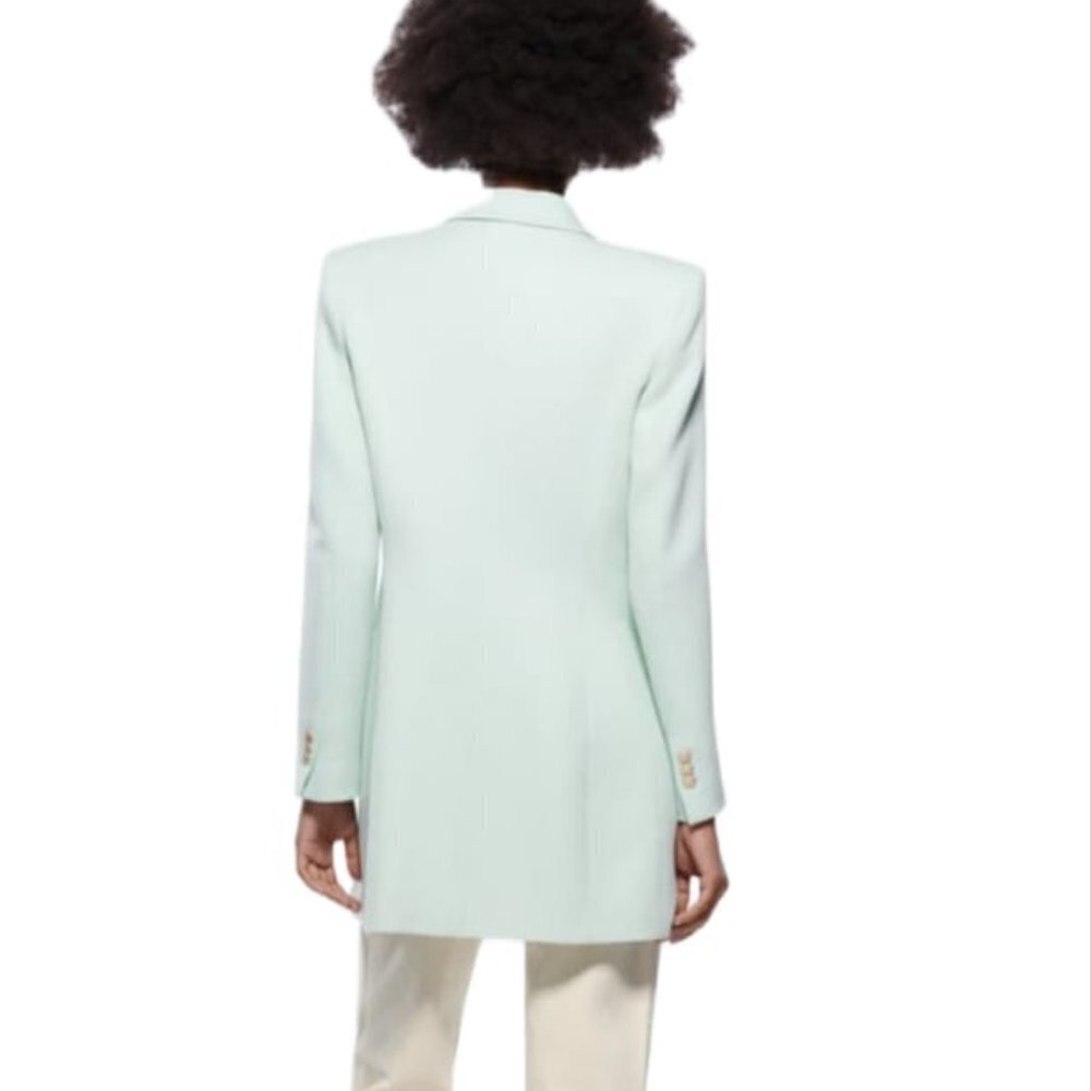 ZARA LONG DOUBLE-BREASTED BLAZER LIGHT GREEN | 2368/782 SIZE XS - Picture 4 of 16